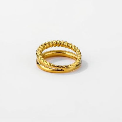 18K Yellow Gold-Plated Non-Tarnish Double Band Knuckle Ring for Women – Stackable Midi Ring, Minimalist Fashion Jewelry