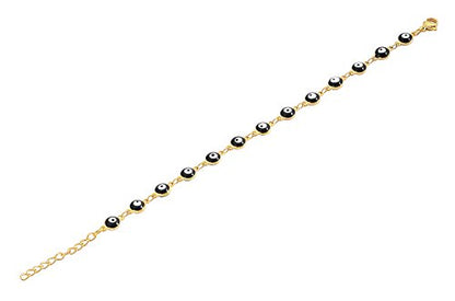 Women's Charm Enamel Evil Eye Protection Link Chain Bracelet - color: Gold,Black