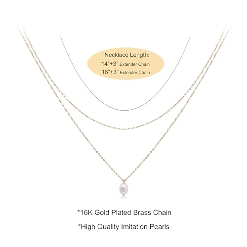 Layered Pearl Necklaces for Women 14K Gold Plated Trendy Faux Pearl Drop Y Necklace Dainty Pearl Choker Gold Layering Necklace,Jewelry Gift for Her,Mother,Wife,Girlfriend - style: Layer Pearl