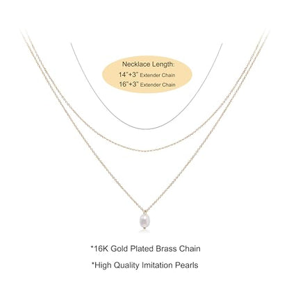 Layered Pearl Necklaces for Women 14K Gold Plated Trendy Faux Pearl Drop Y Necklace Dainty Pearl Choker Gold Layering Necklace,Jewelry Gift for Her,Mother,Wife,Girlfriend - style: Layer Pearl