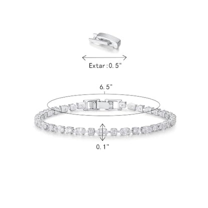 FANZE Gold Plated Cubic Zirconia Tennis Bracelets for Women Dainty Trendy Adjustable Bracelet Jewelry Gift for Ladies Wedding Mother Birthday Anniversary - style: Silver CZ bracelet
