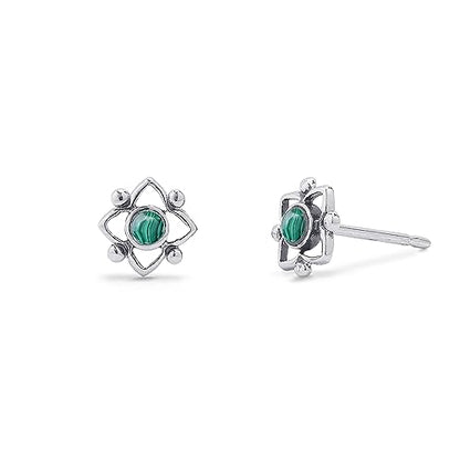 Boma Jewelry Sterling Silver Flower Shaped Dot Stud Earring - color: Malachite
