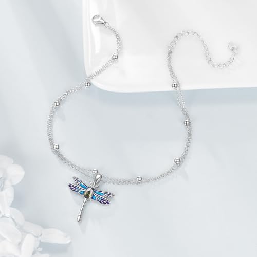 925 Sterling Silver Cat Butterfly Anklets Double Layered Chain for Birthday Women Ankle Bracelet Summer Beach Dainty Jewelry - style: Dragonfly Anket