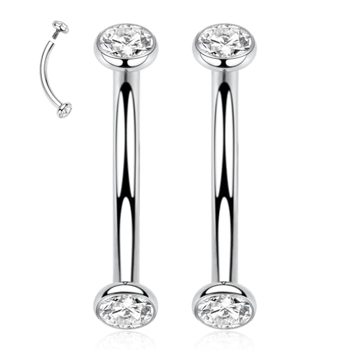 G23 Titanium Eyebrow Piercing Jewelry Eyebrow Rings Curved Barbell 16G Eyebrow Belly Button Ring Navel Rings Rook Daith Earrings Lip Ring Eyebrow Jewelry 6mm-12mm - color: 2PCS,Disc Shape Clear CZ,Silver