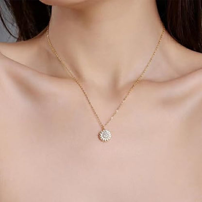 Sunflower Fidget Necklace for Women Gold Moon Necklace Rotating Heart Necklaces Spinning Crystal Flower Anxiety Necklaces Crescent Moons Jewelry Accessories - color: Sun