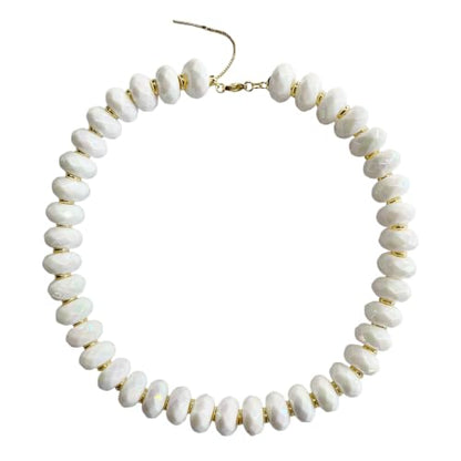 Colorful Chunky Acrylic Beaded Choker Necklaces for Women | Multicolor Faceted Beads, Sturdy Metal Chain, Adjustable Detachable, Lightweight, Summer Boho, Sparkly Statement Jewelry Gift - color: White