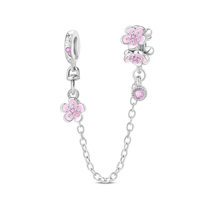 925 Sterling Silver Charms for Bracelets and Necklaces Lipstick and Perfume High Heels Dangle Pendants Heart Butterfly Bead Charms Halloween Christmas Gift for Womens - style: Cherry Blossoms Safety Chain