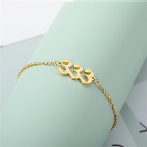 PAURO Women's Angel Number Bracelet Ankle Anklet Chain Adjustable | Stainless Steel, Minimalist Numerology Spiritual Statement Jewelry Gift - color: Gold 333, 5.5+2.8inch