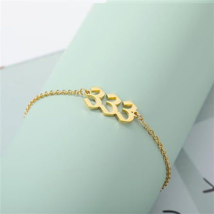PAURO Women's Angel Number Bracelet Ankle Anklet Chain Adjustable | Stainless Steel, Minimalist Numerology Spiritual Statement Jewelry Gift - color: Gold 333, 5.5+2.8inch