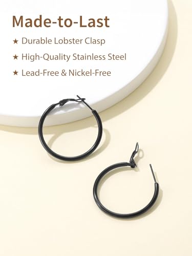 FindChic Thin Hoop Earrings for Women,Silver/Black/Gold Plated 20-100mm - color: Black, size: 30mm