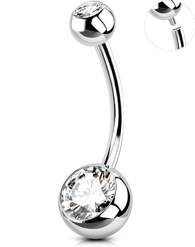 OUFER Belly Button Rings Surgical Steel, Internally Threaded Belly Rings | 14G Belly Piercing Jewelry, 10/12/14/16mm Beachy Belly Button Rings, Silver/Gold Navel Piercing Jewelry For Women Men - color: Clear, size: 14G 16MM