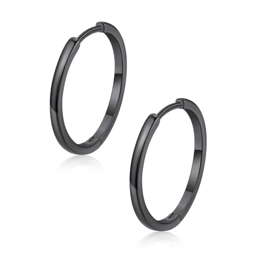 FaithHeart 925 Sterling Silver Post Huggie Hoop Earrings for Women 8-20mm | Silver/Black/Gold/Rose Gold Small Hoop Earrings, Hypoallergenic Lightweight Cartilage Huggie Earrings, Gift Box - color: Black, size: 20mm