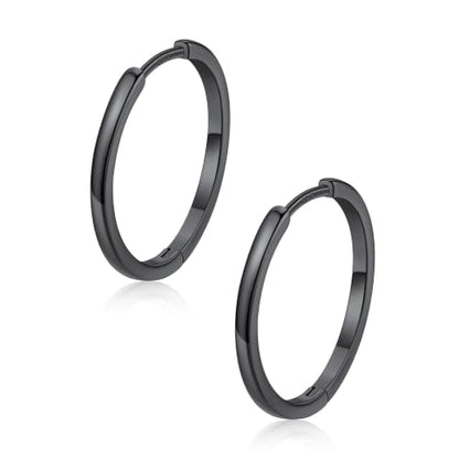 FaithHeart 925 Sterling Silver Post Huggie Hoop Earrings for Women 8-20mm | Silver/Black/Gold/Rose Gold Small Hoop Earrings, Hypoallergenic Lightweight Cartilage Huggie Earrings, Gift Box - color: Black, size: 20mm