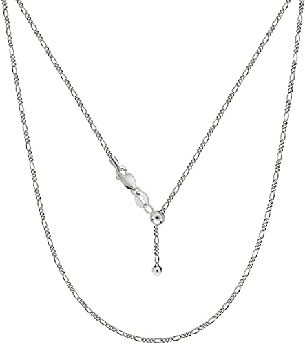 Savlano 925 Sterling Silver Italian Solid 1.6MM Figaro Adjustable Bolo 14-24 Inch Chain Necklace For Women - Made in Italy Comes With a Gift Box - style: Silver