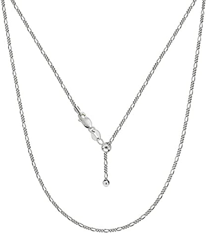 Savlano 925 Sterling Silver Italian Solid 1.6MM Figaro Adjustable Bolo 14-24 Inch Chain Necklace For Women - Made in Italy Comes With a Gift Box - style: Silver
