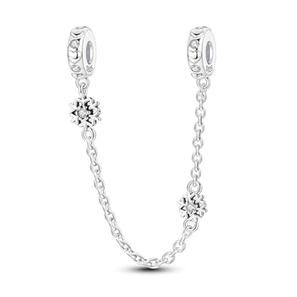 Hapour 925 Sterling Silver Safety Chain Charm for Bracelet Pendant Beads | Dragonfly Dangle Charm, Seashell Starfish Heart Clip Stopper Spacer Beads Jewelry - color: Silver Snowflake