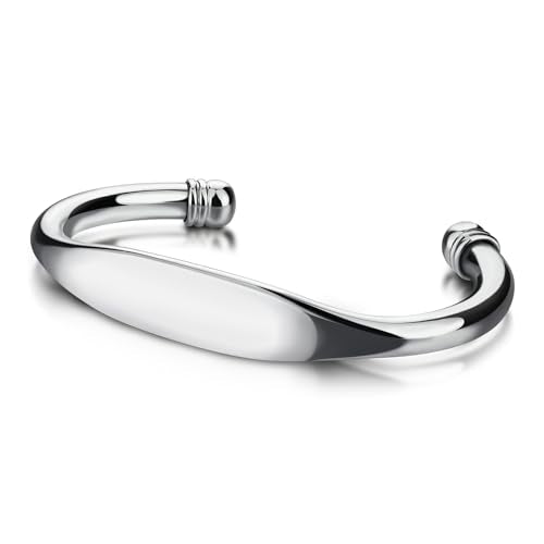 Dankadi Unisex 925 Sterling Silver Bangle Bracelet -Simple Women Men Torque Bracelet Solid Smooth Plain Polished On Cuff Fashion Fine Jewelry Gifts - color: Silver