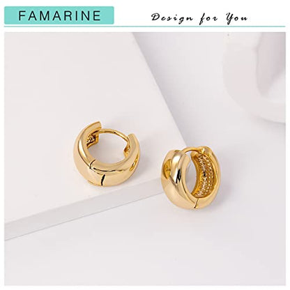 FAMARINE Chunky Thick Hoop Earrings for Women Gold Hoops Huggie Earrings for Men Gift - color: 0.7" Hoop