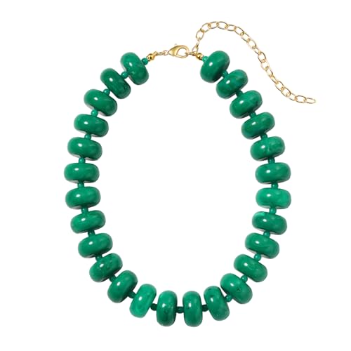 Chunky Beaded Necklace for Women, Resin Oversized Beaded Choker,Bold Statement Chain,Large Beads Necklace, Fashion Jewelry for Spring Summer Gifts - color: Deep Green