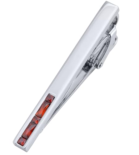 Men Crystal Tie Clip Tie Bar for Regular Necktie Silver In Gift Case | Purple/Blue/Red/Black/White Crystal Tie Pin for Men Business Anniversary Wedding Party Office Formal Daily Occasions Suit - style: Red Crystal