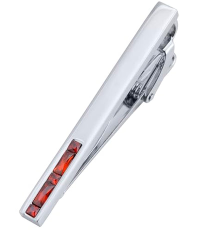 Men Crystal Tie Clip Tie Bar for Regular Necktie Silver In Gift Case | Purple/Blue/Red/Black/White Crystal Tie Pin for Men Business Anniversary Wedding Party Office Formal Daily Occasions Suit - style: Red Crystal