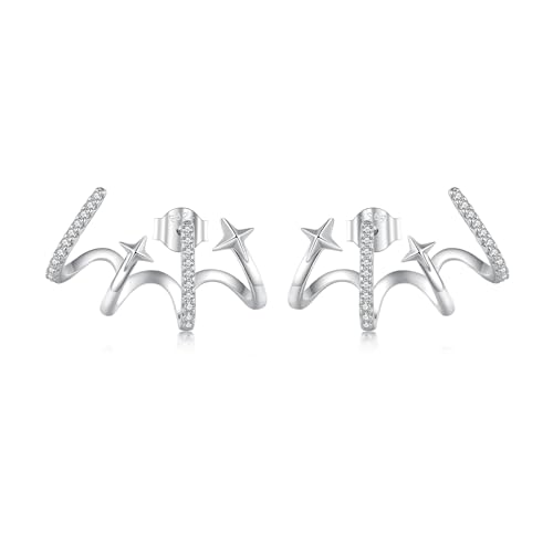 925 Sterling Silver Double Illusion Claw Trendy Stud Earrings for Women - color: White