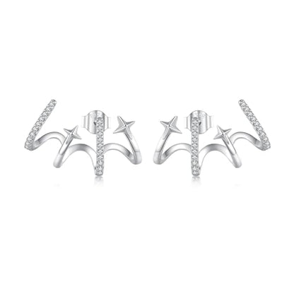 925 Sterling Silver Double Illusion Claw Trendy Stud Earrings for Women - color: White