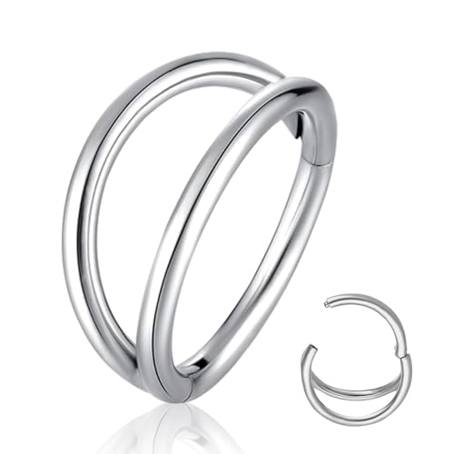 Titanium Septum Rings, Nose Rings Hoops for Women, Segment Nose Rings 16G 8mm/10mm Hypoallergenic Cartilage Conch Helix Rook Hoop Earrings - color: Double Stacked-Silver, size: 16 Gauge 8mm