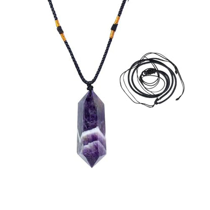 Runyangshi Dream Amethyst Healing Crystal Pendants, Double Pointed Natural Crystal Quartz Necklace 6 Faceted Chakra Crystal Wand Stone - color: Dream Amethyst