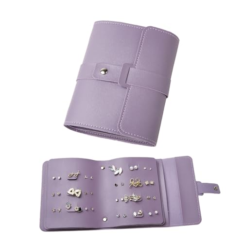 LAKE OF FIRE Earring Holder Organizer with Foldable Book Design,Purple | Portable,Pu Leather,42 Pairs Earring Storage Organizer,Travel Essentials for Women - color: Purple