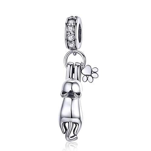 BISAER 925 Sterling Silver Charms for Bracelets Cat Dog Sloth Animal Beads Butterfly Fairy Heart Dangle Pendant Charms - color: Cat Paw