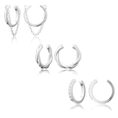 Gold Ear Cuffs Earrings for Women Non Piercing Clip on Cartilage Earrings | Trendy Gold Ear Cuff,Cartilage Clip on Earrings,Thin Huggie Hoop CZ Earring Set ,Fashion Jewelry,Non Tarnish,Gift - style: 3pc chain cz-sl