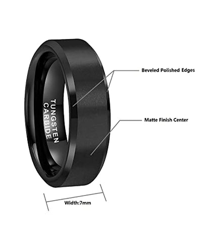 CROWNAL 3mm 5mm 7mm 9mm Tungsten Rings for Men Women Black/Silver/Gunmetal/Gold Beveled Polished Edges Matte Finish Comfort Fit 4-17 - color: Black 7mm