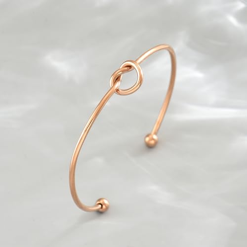 Gold Bracelets for Women, 18K Gold Plated Cubic Zirconia Bangle Bracelets Stainless Steel Eternity Crystal Oval Bracelet Cuff Bracelets for Women Jewelry - color: Knot-Rose Gold