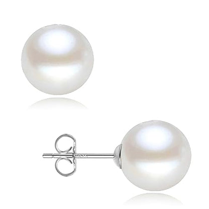 18K Gold Plated 925 Sterling Silver Shell Pearl Stud Earrings,Hypoallergenic to Sensitive Ears - style: D_L - 8mm - Silver