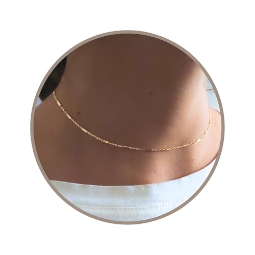 Annika Bella Choker Necklace, Gold Chain for Women, Length 13-16 Inches, Minimalist Necklaces for Women, Lace/Link/Tubes/Dotted Chain Chokers. - style: Tubes Chain