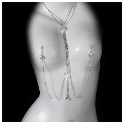 Sexy Rhinestone Pearl Tassel Non Piercing Nipple Chain Jewelry for Women Crystal Drop Chest Chain Festival Rave Nipple Body Jewelry for Party - color: Silver