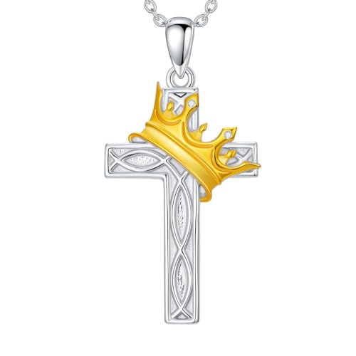 Cross Necklace for Men Women 925 Sterling Silver Cross Pendant Necklace Christian Religious Jewelry Gifts for Anniversary - color: 12-Crown Celtic Knot Cross