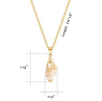 Natural Seashell Shell Scallop Pendant Choker Necklace Adjustable 18K Gold Plated Cable Chain Handmade Jewelry for Women Girls - style: Conch