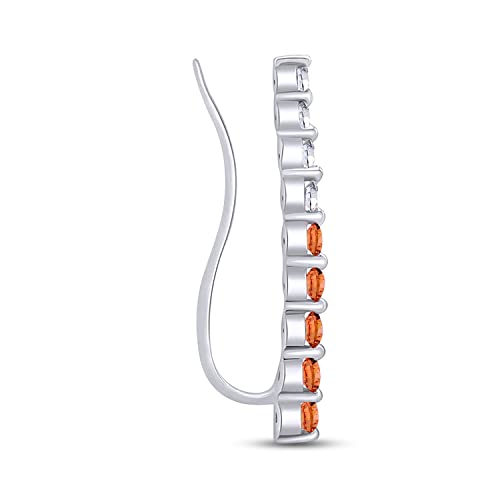 One Piece Right Ear Climber Earring for Women With Birthstone And White CZ | Floating Curved Bar Ear Crawler In 14K Gold Over Sterling Silver Jewelry for Her - color: Simulated Citrine