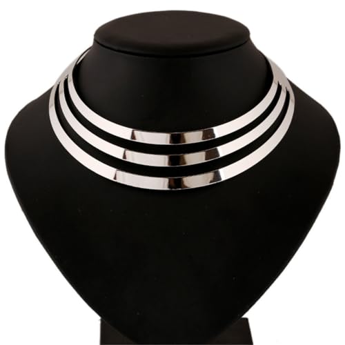 Chunky Gold Necklace Big Statement Chunky Necklace for Women African Tribe Wide Metal Choker Necklaces Jewelry - color: 04 Silver