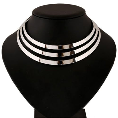 Chunky Gold Necklace Big Statement Chunky Necklace for Women African Tribe Wide Metal Choker Necklaces Jewelry - color: 04 Silver
