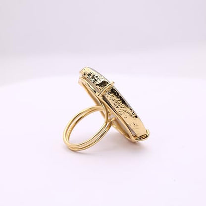 Ring Geode Druzy Slice Unique And Stylish Statement Gold Plated Jewelry Natural Gemstone Stone size 25-35 mm Approximately Adjustable Shank US Scale Size 6-9 - color: Gray, 4