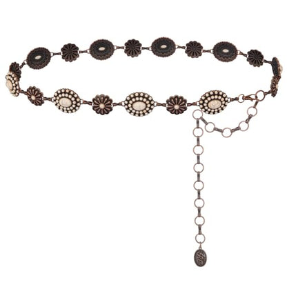 Montana West Rustic Couture's Turquoise Western Concho Chain Belt for Women | Large Western Cowgirl Metal Adjustable Boho Body Chain Belt for Dresses Jeans Country Concert - color: Angel White