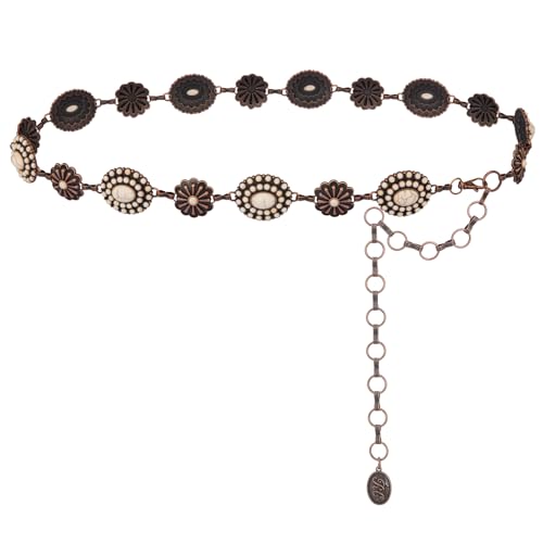 Montana West Rustic Couture's Turquoise Western Concho Chain Belt for Women | Large Western Cowgirl Metal Adjustable Boho Body Chain Belt for Dresses Jeans Country Concert - color: Angel White