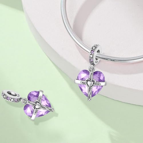 Birthstone Charm, 925 Sterling Silve Heart Dangle Charms for Pandora Bracelets, Ladies Birthday Gift - style: F-June