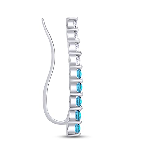 One Piece Right Ear Climber Earring for Women With Birthstone And White CZ | Floating Curved Bar Ear Crawler In 14K Gold Over Sterling Silver Jewelry for Her - color: Simulated Blue Topaz