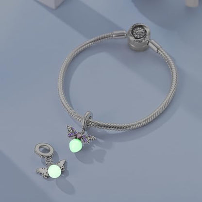 LNQOBU 925 Sterling Silver Charms Color-changing Chameleon Dangle Charm Beads Glow in the Dark Charme fits Pandora Bracelets and Necklace Jewelry Gift for Women - style: Pink and Purple Firefly Charm