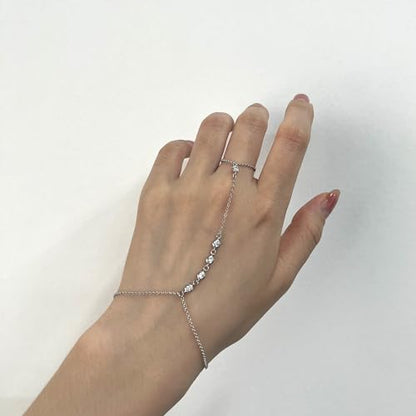 Kakikaki 925 Sterling Silver Finger Ring Bracelet Hand Chain for Women | Slave Bracelets 7" to 9" Adjustable - color: Silver, style: 5 Diamond