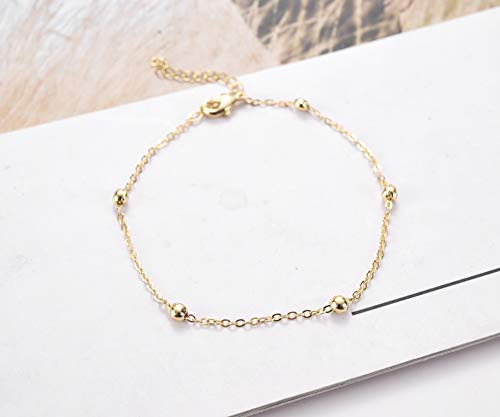 Womens Dainty Gold Chain Bracelet,Simple Layered Chain Bracelets,Beaded Turquoise Bracelet,Charm Crystal Bar,Heart,Karma,Triangle,Pearl Bracelets for Women - color: Ball Chain